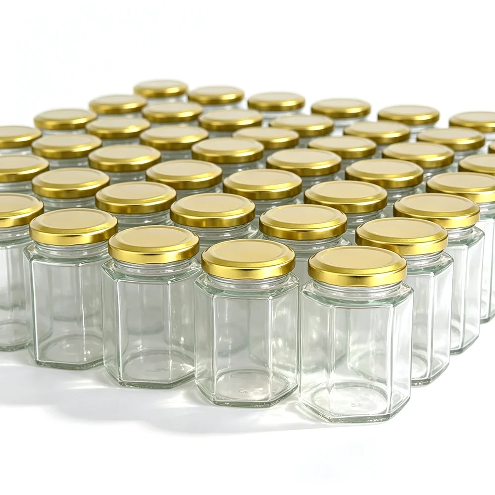 8oz honey jar (6) 280ml/10oz Hex Glass Jar with Metal Lids 100-Pack - Image 1