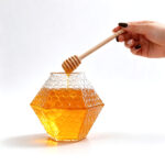 Diamond Honeycomb Glass Honey Pot - Image 3