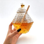 Diamond Honeycomb Glass Honey Pot - Image 4
