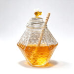 Diamond Honeycomb Glass Honey Pot